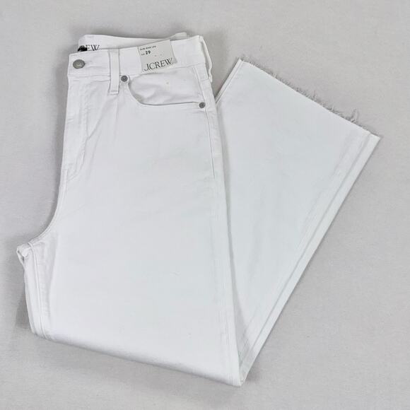 J Crew Women's Slim Wide Leg Jean Size 29 White High Waist Ankle Raw Hem - Picture 2 of 16